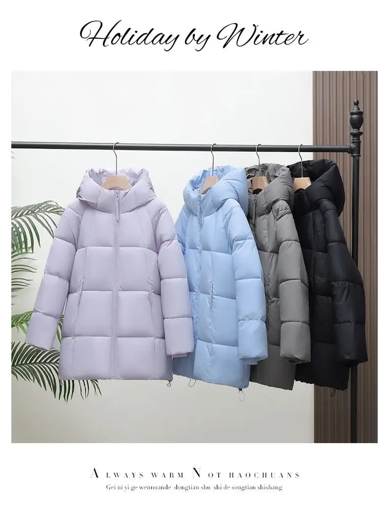 2025 New Women Down Cotton Coat Women Winter Mid-Length Cotton Coat Korean Loose Hooded Cotton Padded Jacket Women Parka Outwear
