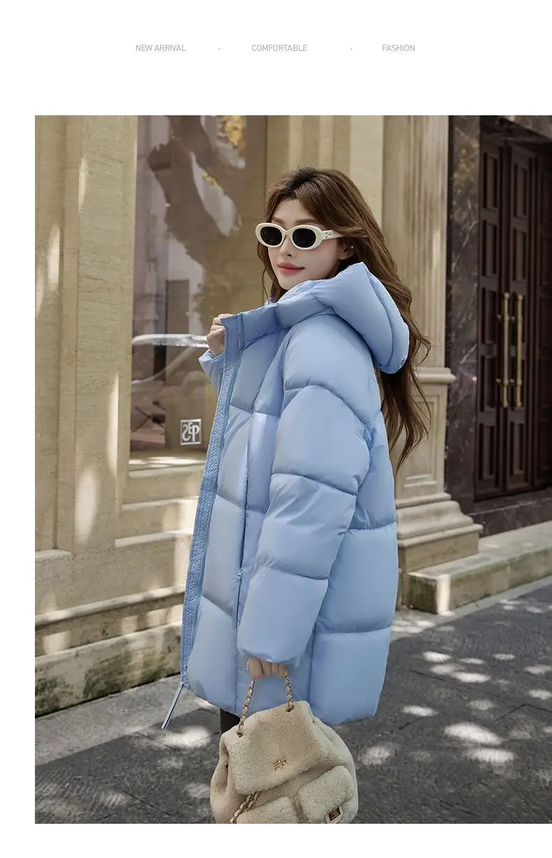 2025 New Women Down Cotton Coat Women Winter Mid-Length Cotton Coat Korean Loose Hooded Cotton Padded Jacket Women Parka Outwear