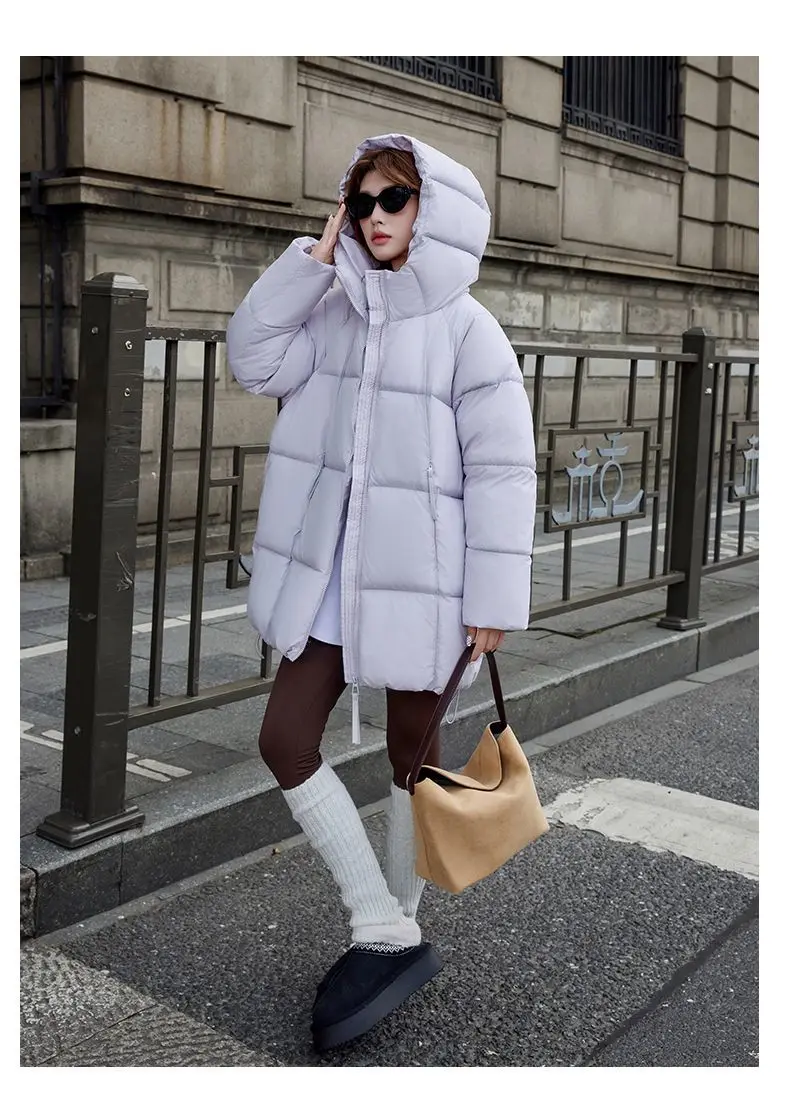 2025 New Women Down Cotton Coat Women Winter Mid-Length Cotton Coat Korean Loose Hooded Cotton Padded Jacket Women Parka Outwear