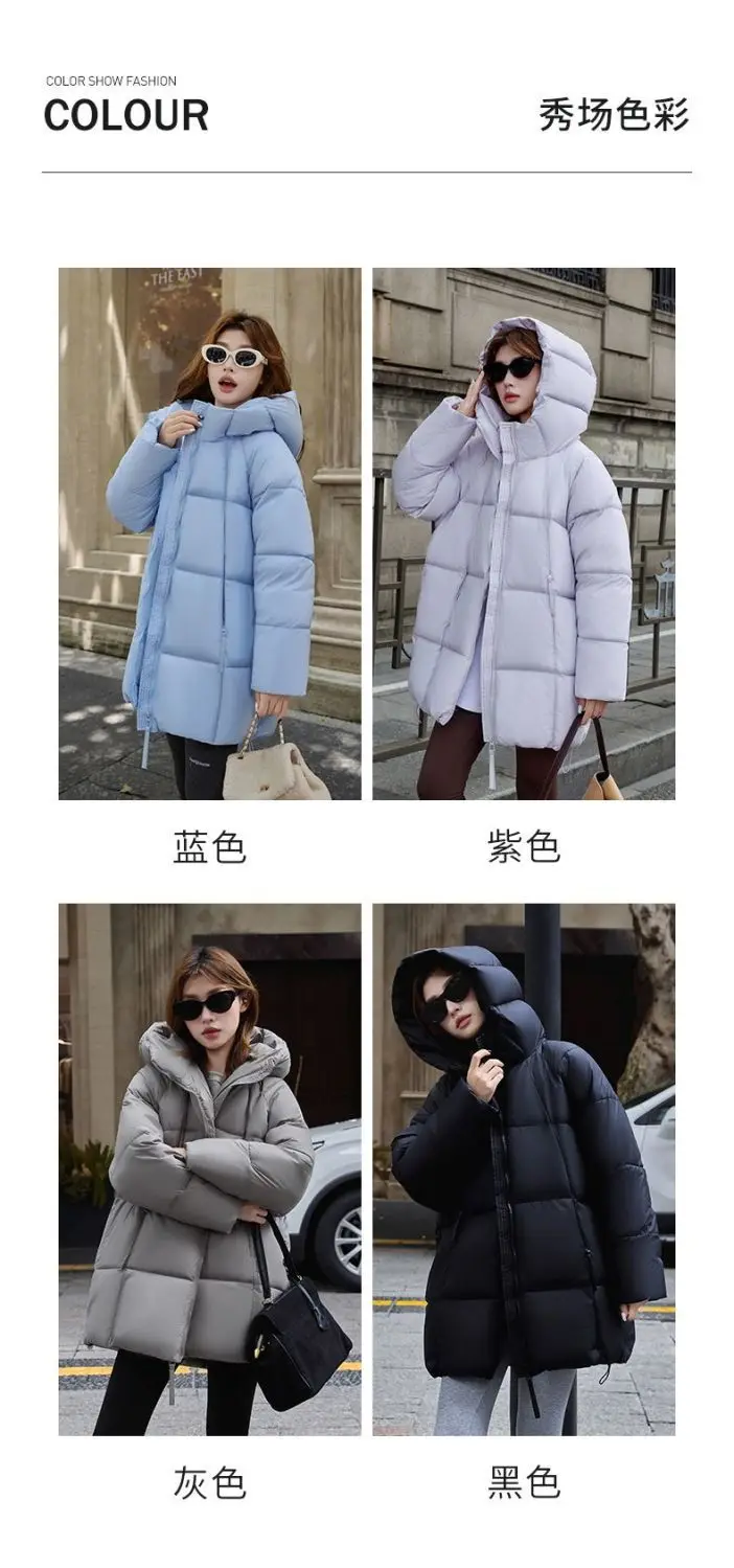 2025 New Women Down Cotton Coat Women Winter Mid-Length Cotton Coat Korean Loose Hooded Cotton Padded Jacket Women Parka Outwear