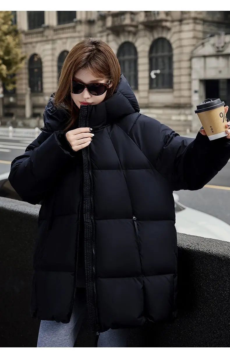 2025 New Women Down Cotton Coat Women Winter Mid-Length Cotton Coat Korean Loose Hooded Cotton Padded Jacket Women Parka Outwear