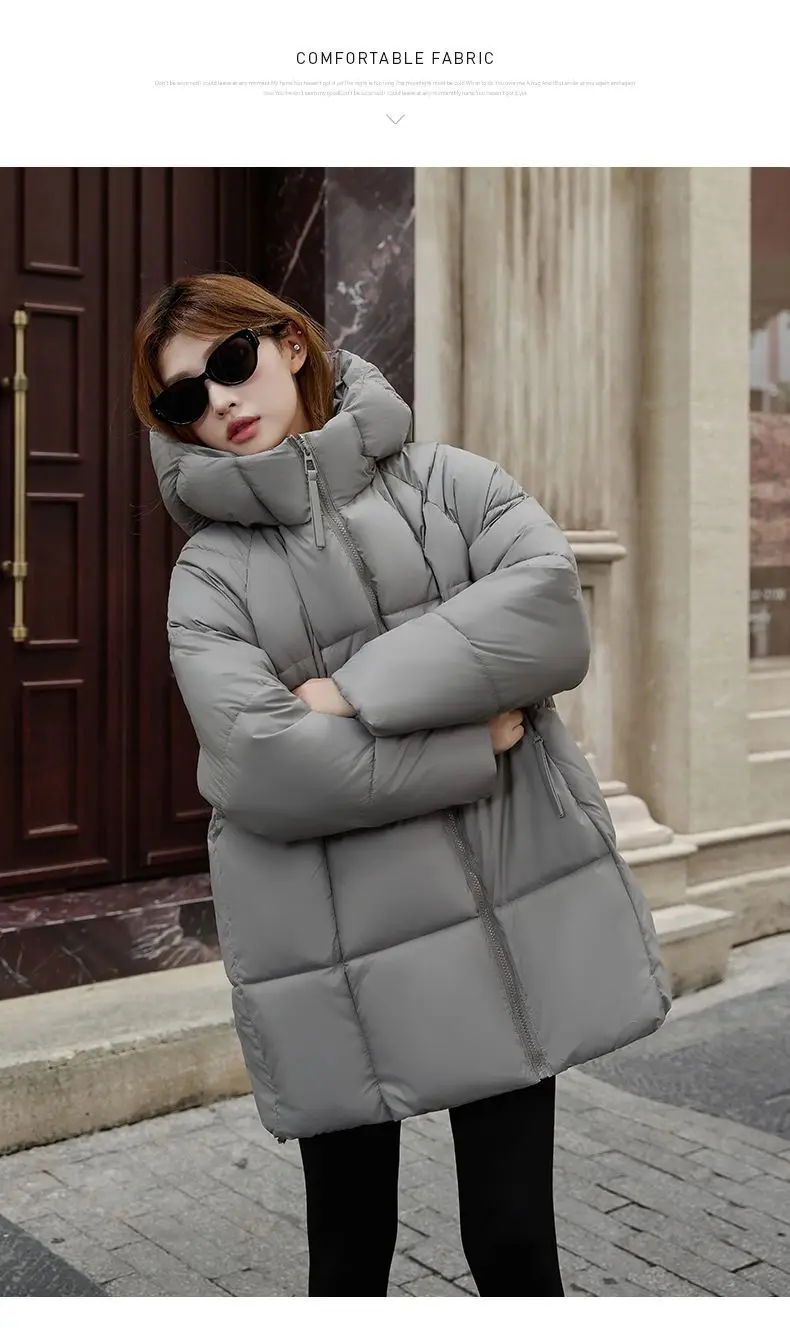 2025 New Women Down Cotton Coat Women Winter Mid-Length Cotton Coat Korean Loose Hooded Cotton Padded Jacket Women Parka Outwear