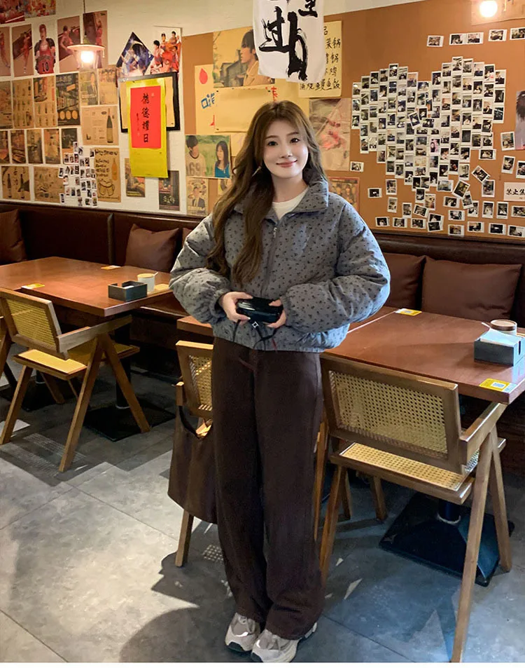 Sweet Fresh Floral Print Cotton Jacket For Women 2024 Vintage Design Women's Parkas Winter Loose Warm Stand Collar Bread Outwear