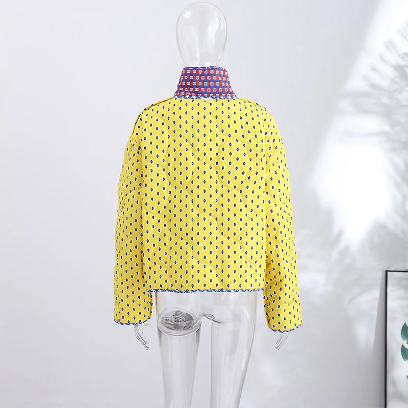 Retro Reversible Quilted Padded Jacket Women Color Block Print Pocket Button Coat 2026 Autumn Winter New Lady Fashion Outerwear