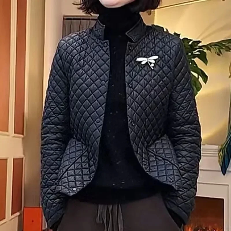 Diamond Short Padded Jacket Women's Autumn Winter Cotton Coat 2025 New Thin Down Cotton Jacket Fashion Puffer Coats Female