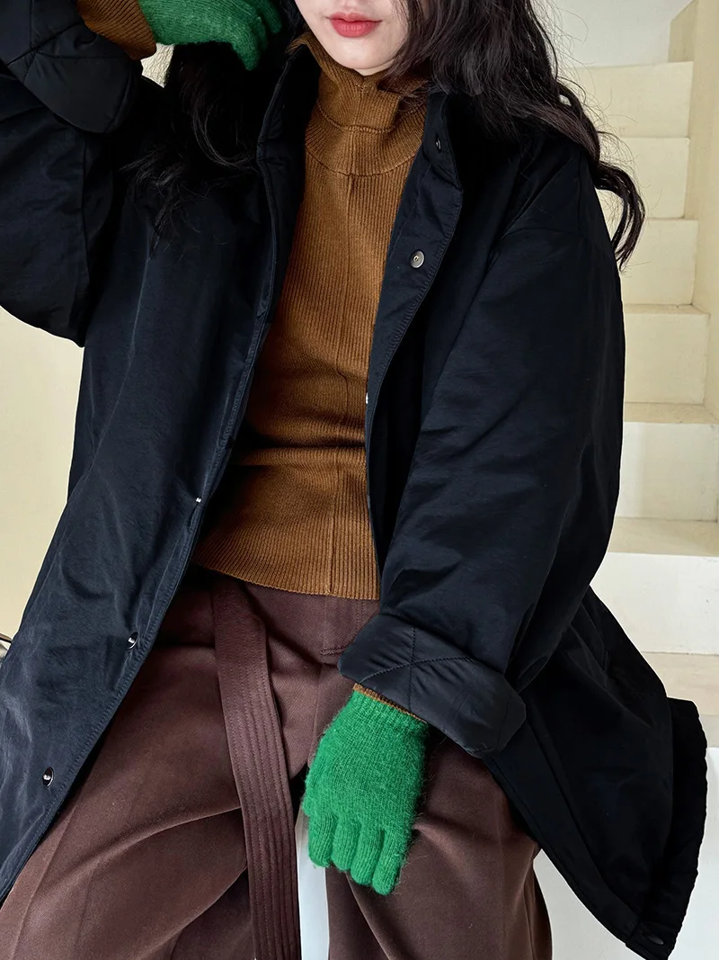 [LANMREM] Office Lady Cotton Padded Coat For Women Stand Neck Single Breasted Minimalism Warm Jackets 2024 Winter New 26C1339
