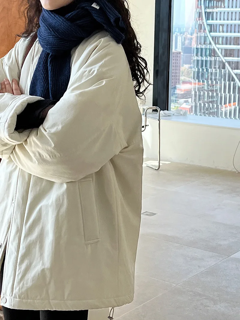 [LANMREM] Office Lady Cotton Padded Coat For Women Stand Neck Single Breasted Minimalism Warm Jackets 2024 Winter New 26C1339