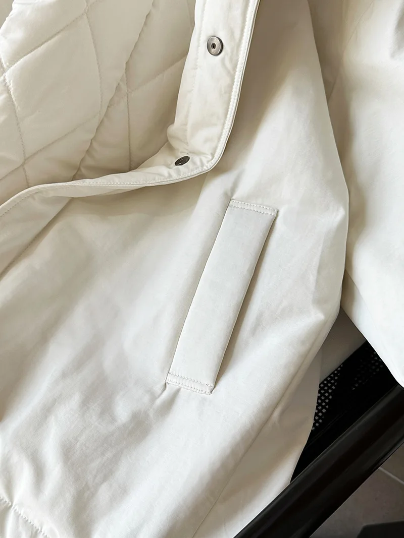 [LANMREM] Office Lady Cotton Padded Coat For Women Stand Neck Single Breasted Minimalism Warm Jackets 2024 Winter New 26C1339