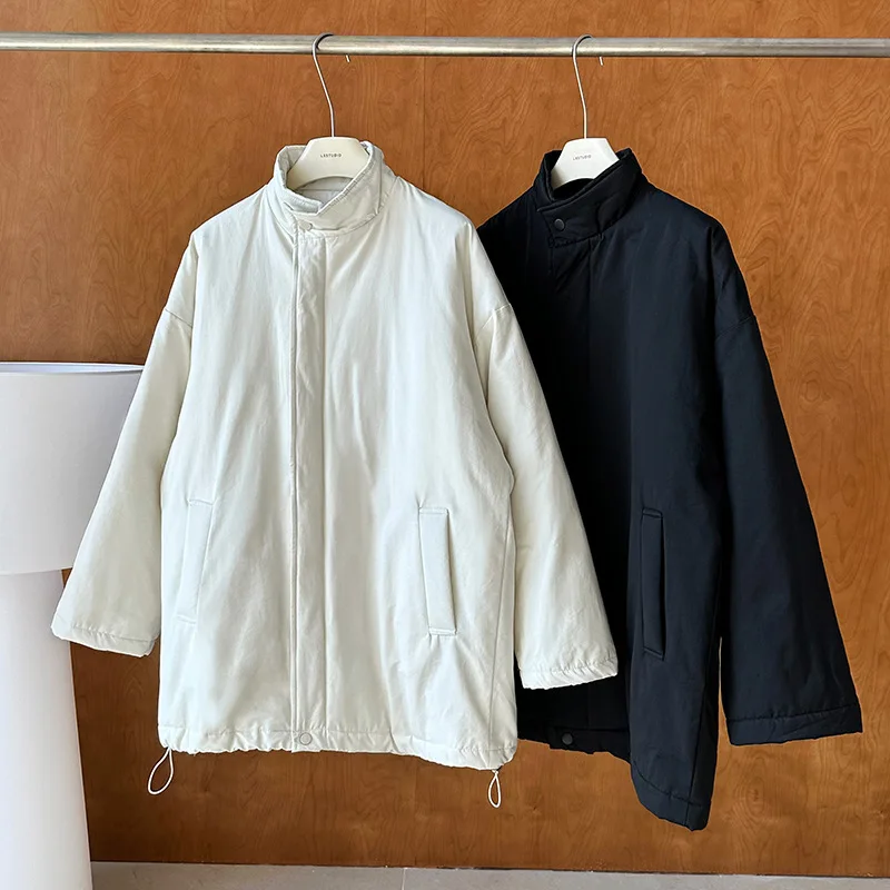 [LANMREM] Office Lady Cotton Padded Coat For Women Stand Neck Single Breasted Minimalism Warm Jackets 2024 Winter New 26C1339