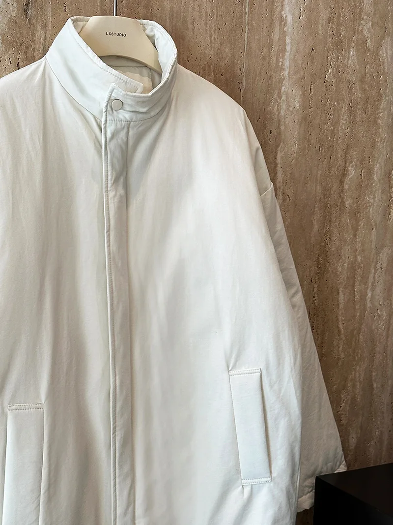[LANMREM] Office Lady Cotton Padded Coat For Women Stand Neck Single Breasted Minimalism Warm Jackets 2024 Winter New 26C1339