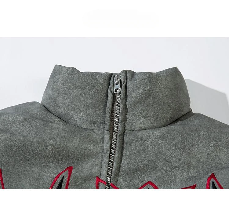 Vintage Letter Embroidery Jackets Women Men Harajuku Parkas Stand Neck Casual Loose Coat Streetwear Y2k Aesthetic Grunge Outwear