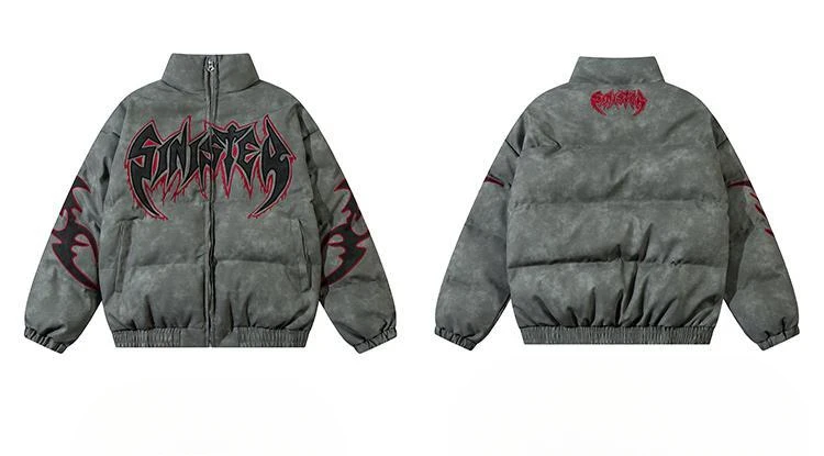 Vintage Letter Embroidery Jackets Women Men Harajuku Parkas Stand Neck Casual Loose Coat Streetwear Y2k Aesthetic Grunge Outwear