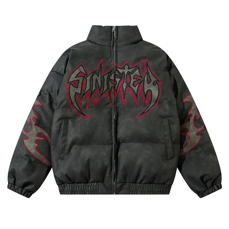 Vintage Letter Embroidery Jackets Women Men Harajuku Parkas Stand Neck Casual Loose Coat Streetwear Y2k Aesthetic Grunge Outwear