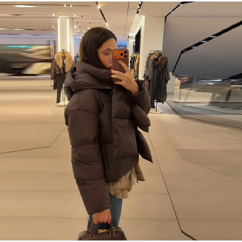 Warm Women's Detachable Scarf Collar Hooded Cotton Coat Solid Full Sleeve Buttons Pocket Thicken Jacket 2025 Winter Lady Outwear