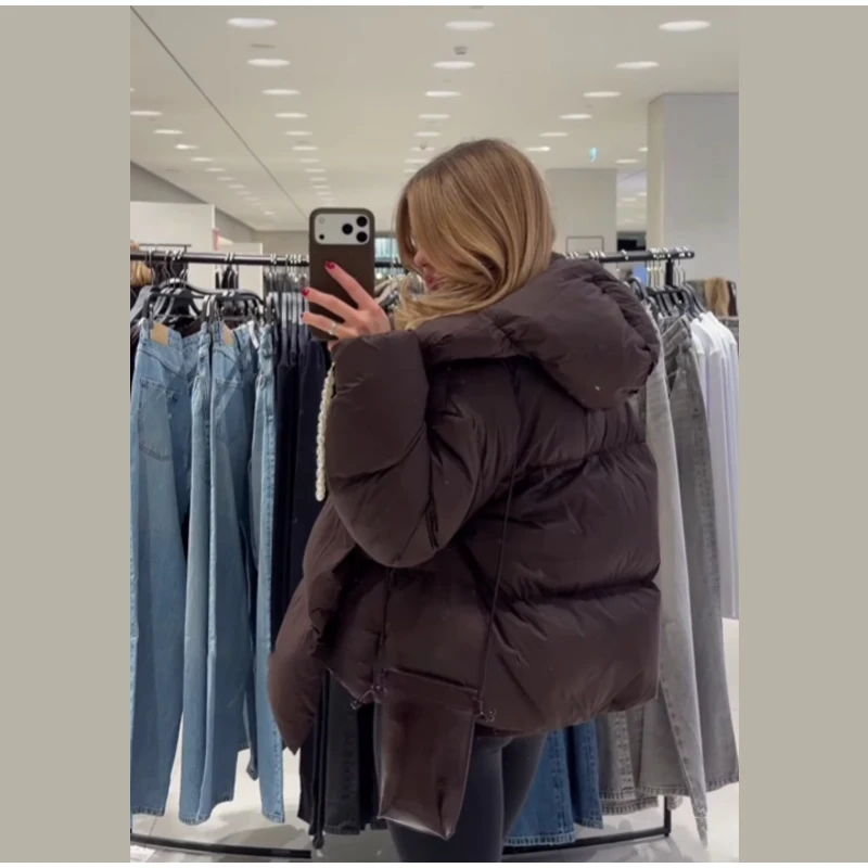 Warm Women's Detachable Scarf Collar Hooded Cotton Coat Solid Full Sleeve Buttons Pocket Thicken Jacket 2025 Winter Lady Outwear