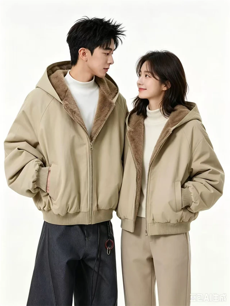 ZAROY Women Winter Jacket Double-Sided Wear Coat Casual Loose Zipper Hooded Parka Thick Warm Windproof Y2K Gothic Outwear куртка