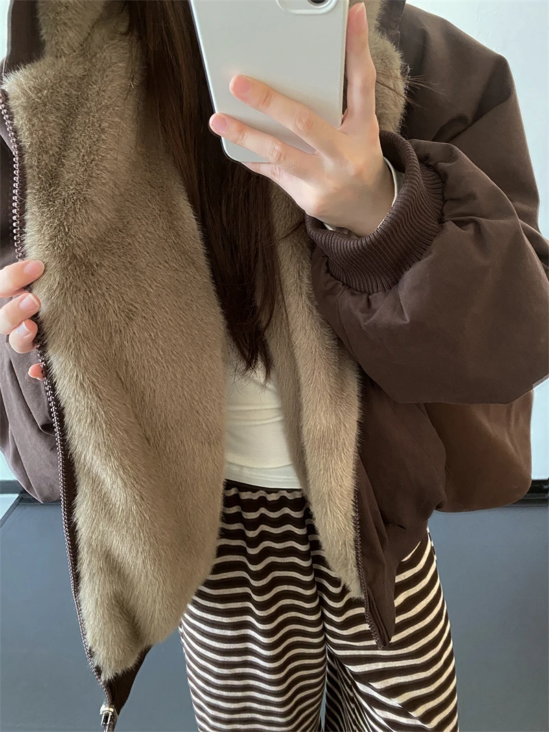 ZAROY Women Winter Jacket Double-Sided Wear Coat Casual Loose Zipper Hooded Parka Thick Warm Windproof Y2K Gothic Outwear куртка