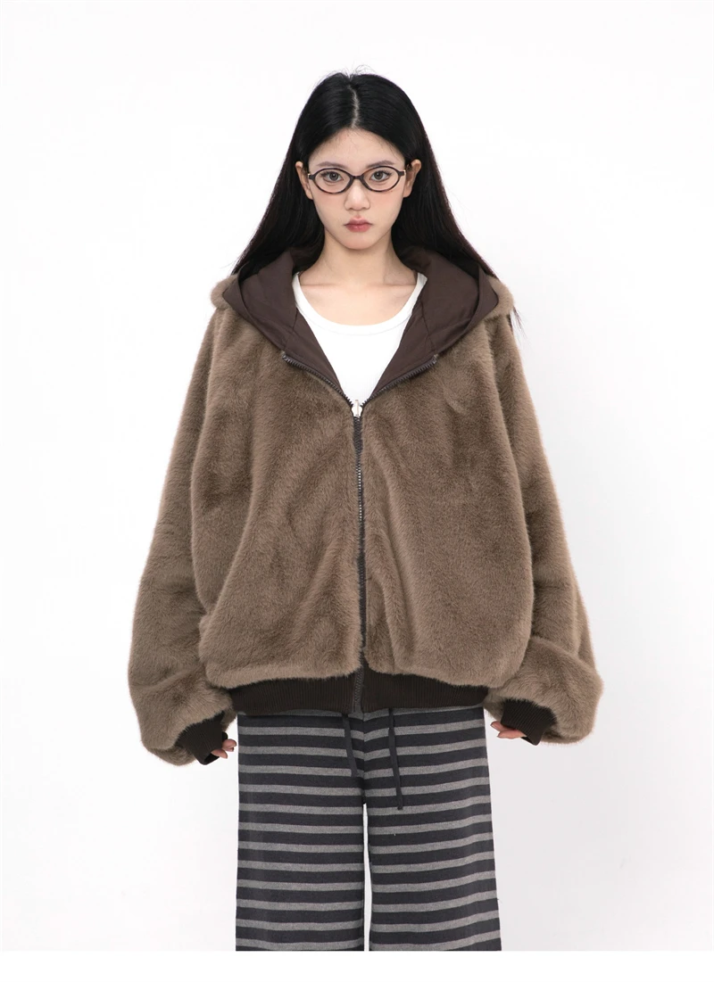 ZAROY Women Winter Jacket Double-Sided Wear Coat Casual Loose Zipper Hooded Parka Thick Warm Windproof Y2K Gothic Outwear куртка