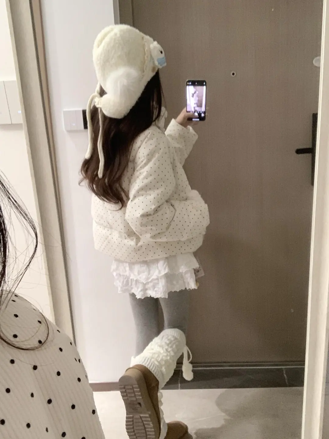 Sweet Polka Dot Corduroy Padded Parkas for Women Winter Loose Thick Crop Cotton Coat Woman Stand Collar Y2K Button Puffer Jacket