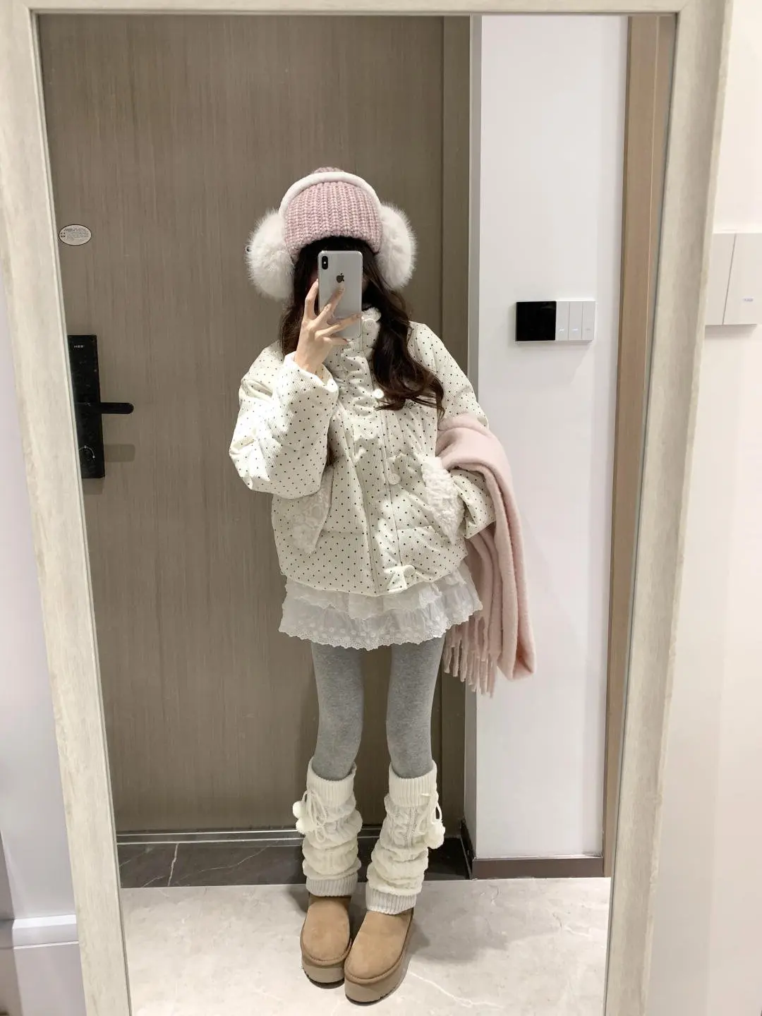 Sweet Polka Dot Corduroy Padded Parkas for Women Winter Loose Thick Crop Cotton Coat Woman Stand Collar Y2K Button Puffer Jacket