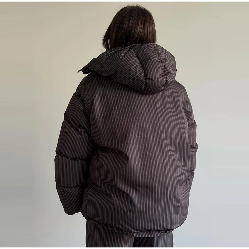 Fashion Print Hooded Puffer Coat Set Women Quilted High Neck Full Sleeve Zip Pockets Jacket Wide Leg Pants 2026 Winter Warm Sets