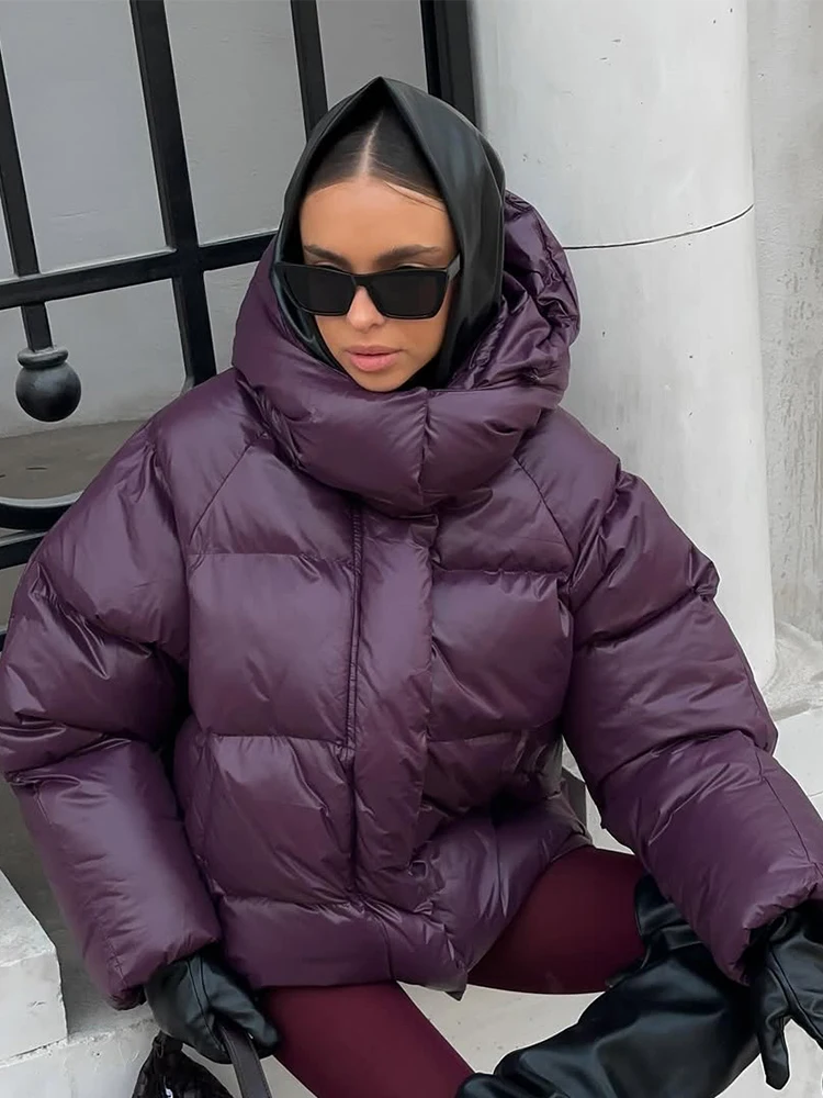 Women Winter Hooded Quilted Jacket Single Breasted Puffer Full Sleeve Padded Cotton Coats Lady Warm Daily Commute Outwear