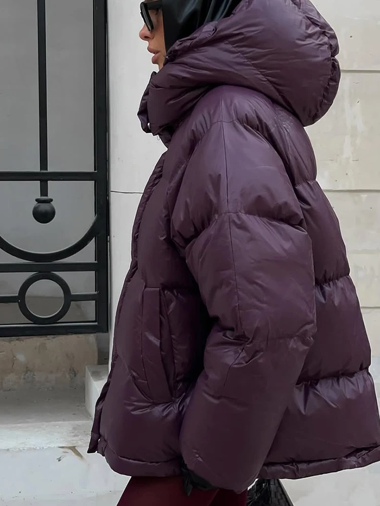 Women Winter Hooded Quilted Jacket Single Breasted Puffer Full Sleeve Padded Cotton Coats Lady Warm Daily Commute Outwear