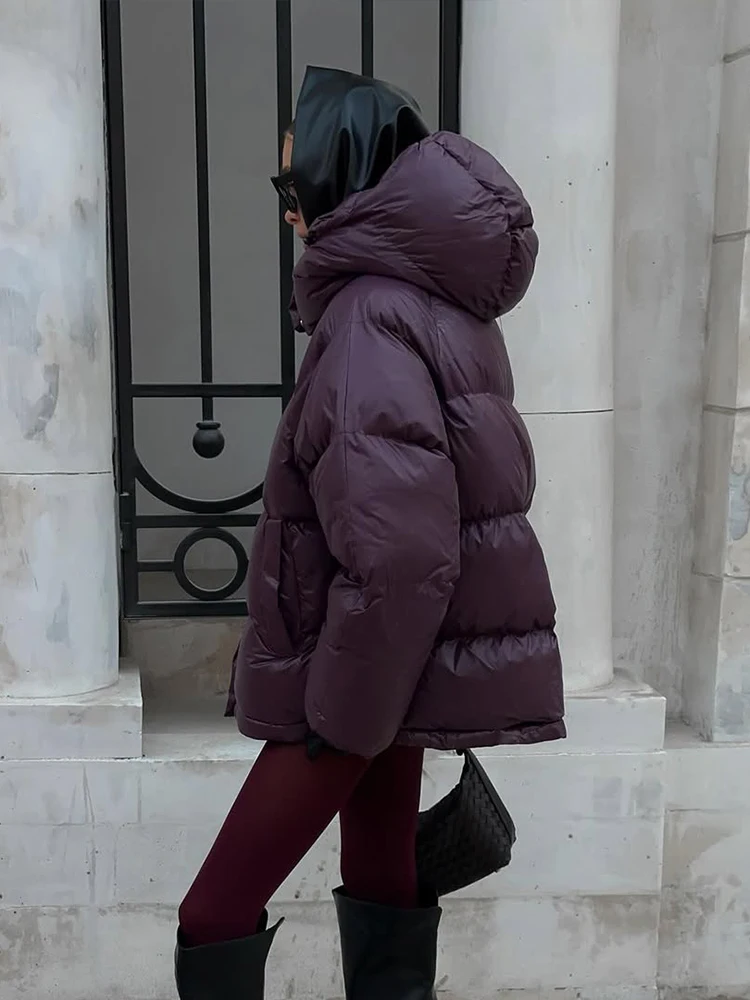 Women Winter Hooded Quilted Jacket Single Breasted Puffer Full Sleeve Padded Cotton Coats Lady Warm Daily Commute Outwear