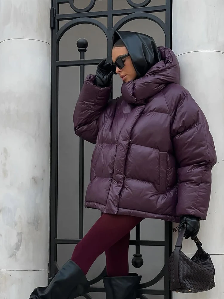 Women Winter Hooded Quilted Jacket Single Breasted Puffer Full Sleeve Padded Cotton Coats Lady Warm Daily Commute Outwear