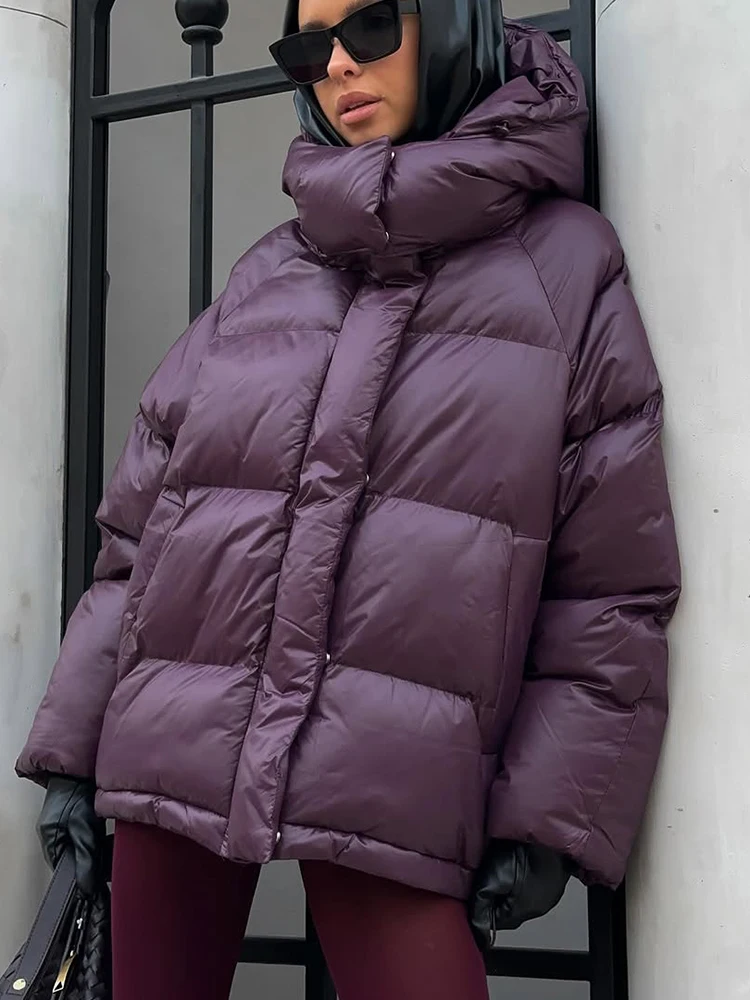 Women Winter Hooded Quilted Jacket Single Breasted Puffer Full Sleeve Padded Cotton Coats Lady Warm Daily Commute Outwear