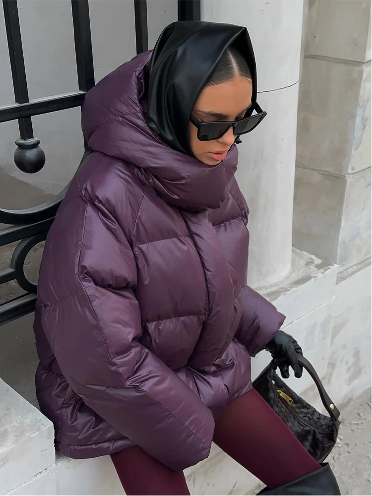 Women Winter Hooded Quilted Jacket Single Breasted Puffer Full Sleeve Padded Cotton Coats Lady Warm Daily Commute Outwear