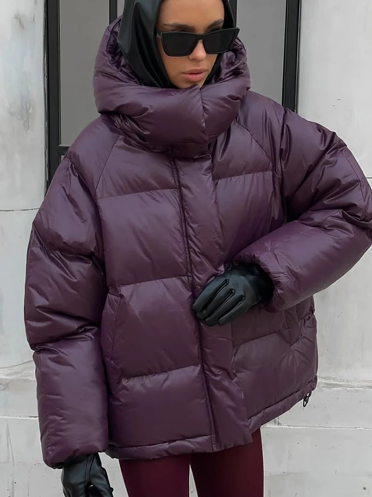 Women Winter Hooded Quilted Jacket Single Breasted Puffer Full Sleeve Padded Cotton Coats Lady Warm Daily Commute Outwear