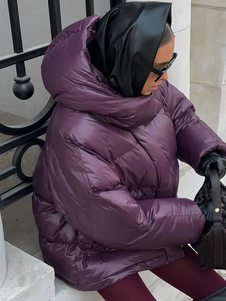 Women Winter Hooded Quilted Jacket Single Breasted Puffer Full Sleeve Padded Cotton Coats Lady Warm Daily Commute Outwear