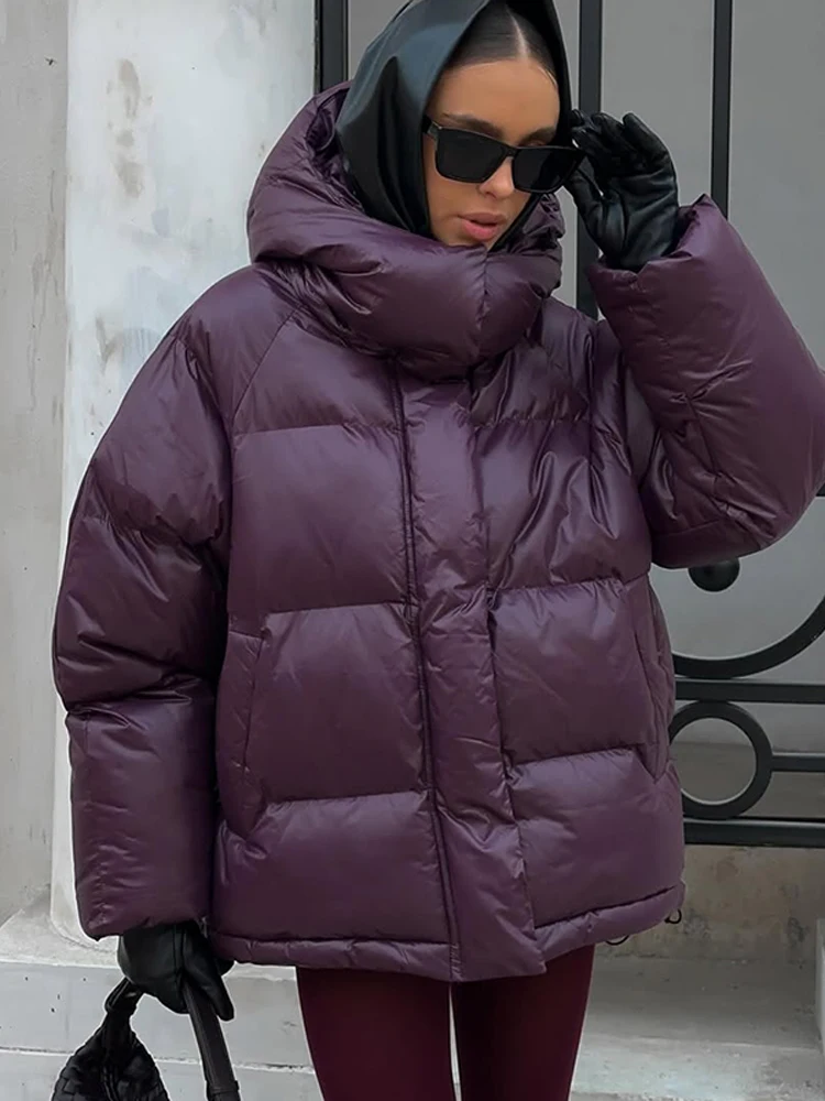 Women Winter Hooded Quilted Jacket Single Breasted Puffer Full Sleeve Padded Cotton Coats Lady Warm Daily Commute Outwear