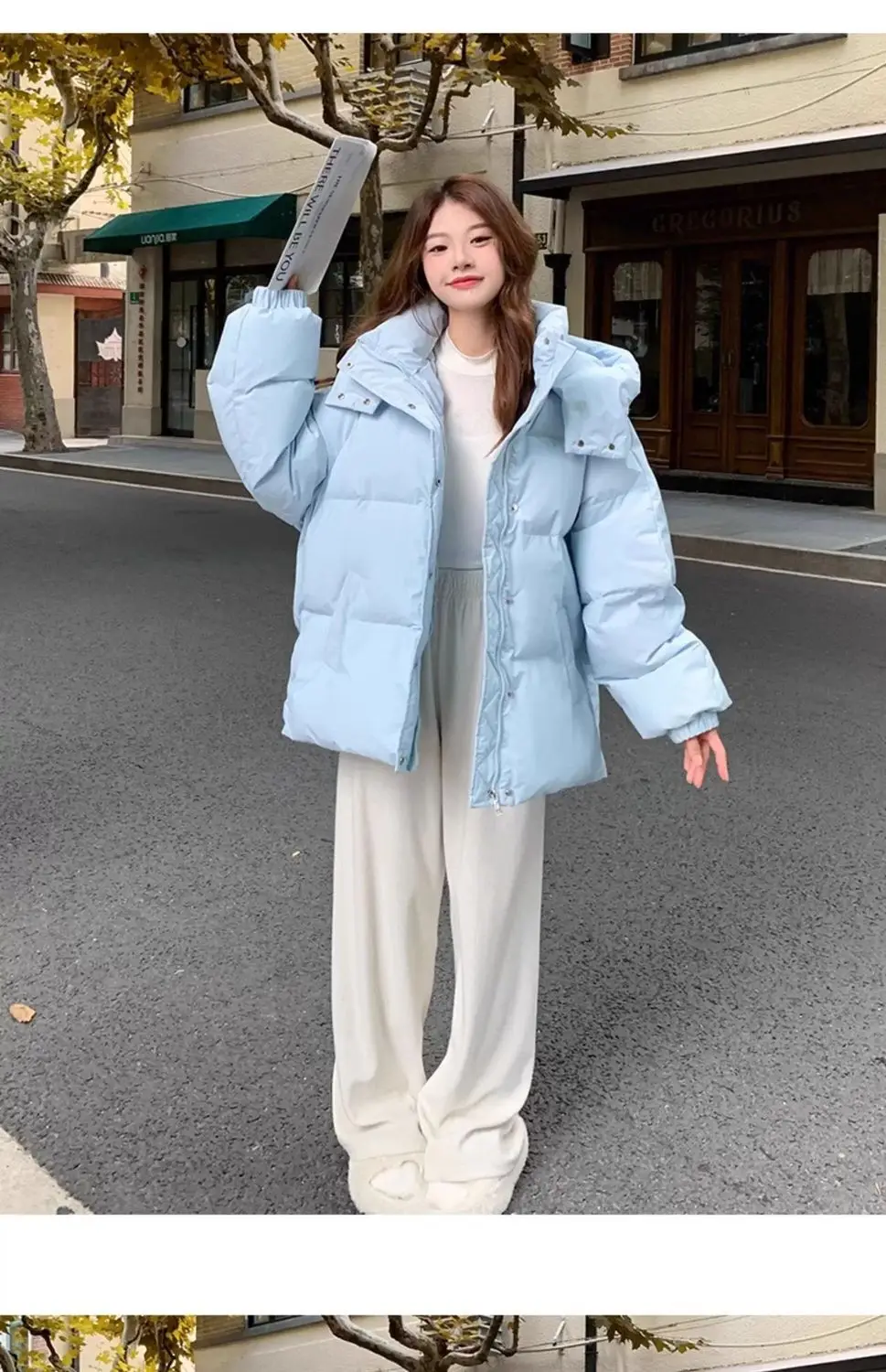 Milk Blue Fashionable Hooded Down Cotton Jacket For Women's Winter 2025 New Design Loose And Thick Warm Jacket Winter Coat Blue