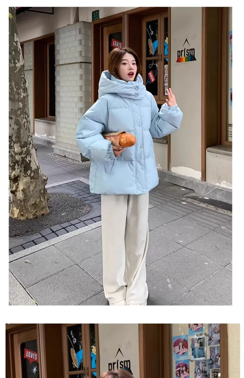 Milk Blue Fashionable Hooded Down Cotton Jacket For Women's Winter 2025 New Design Loose And Thick Warm Jacket Winter Coat Blue