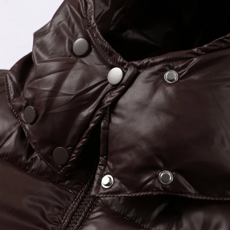 Detachable Hooded Women's Cotton Jacket lacquered Long Sleeve Zipper Pocket Female Coats Oversized Loose Casual Coats For Ladies