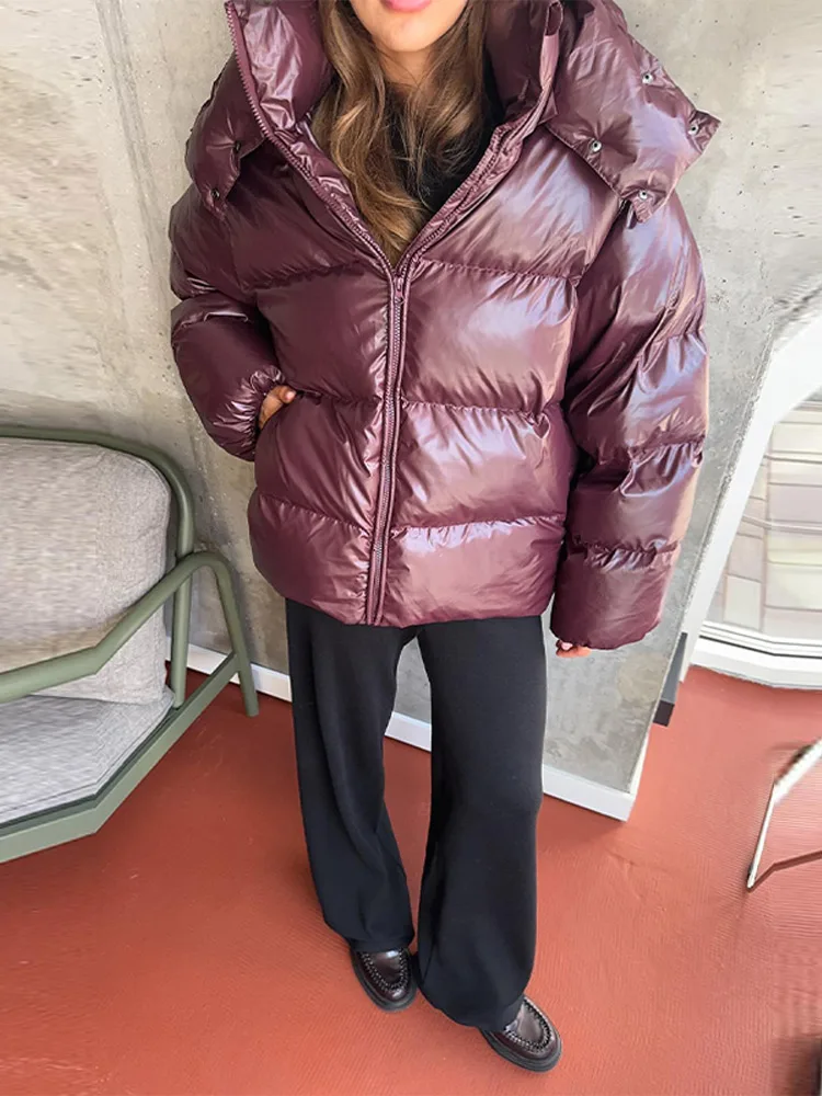 Detachable Hooded Women's Cotton Jacket lacquered Long Sleeve Zipper Pocket Female Coats Oversized Loose Casual Coats For Ladies