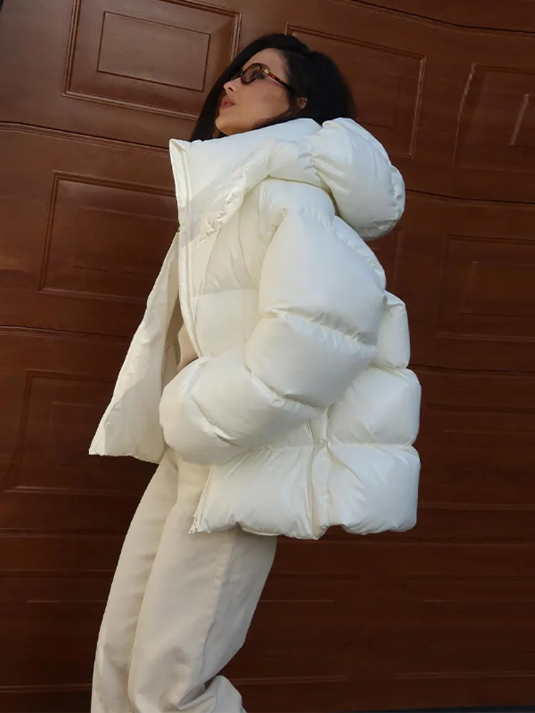 Detachable Hooded Women's Cotton Jacket lacquered Long Sleeve Zipper Pocket Female Coats Oversized Loose Casual Coats For Ladies