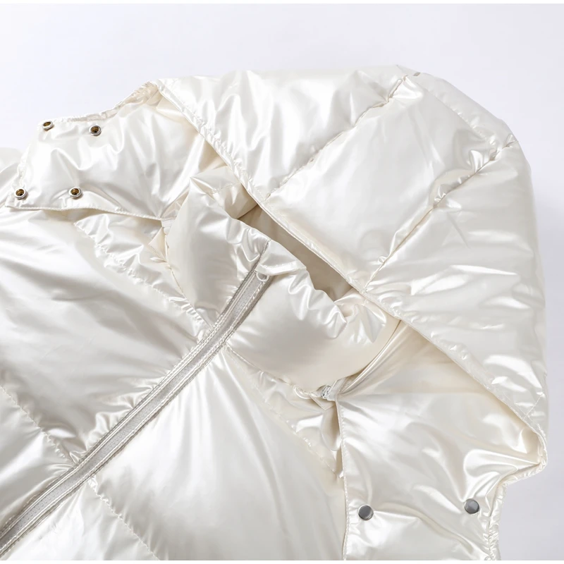 Detachable Hooded Women's Cotton Jacket lacquered Long Sleeve Zipper Pocket Female Coats Oversized Loose Casual Coats For Ladies