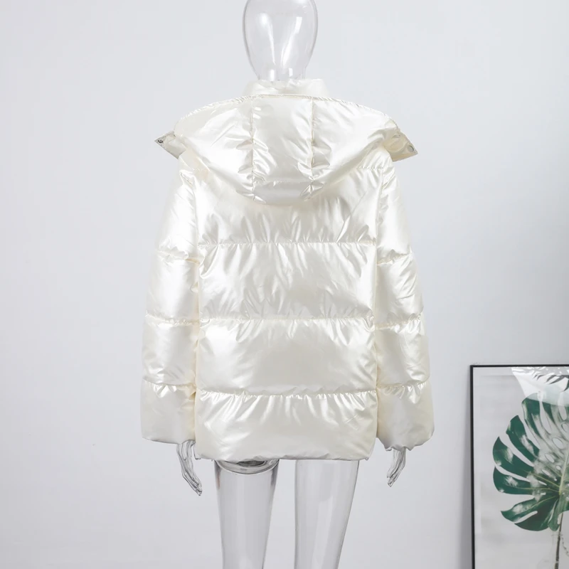 Detachable Hooded Women's Cotton Jacket lacquered Long Sleeve Zipper Pocket Female Coats Oversized Loose Casual Coats For Ladies