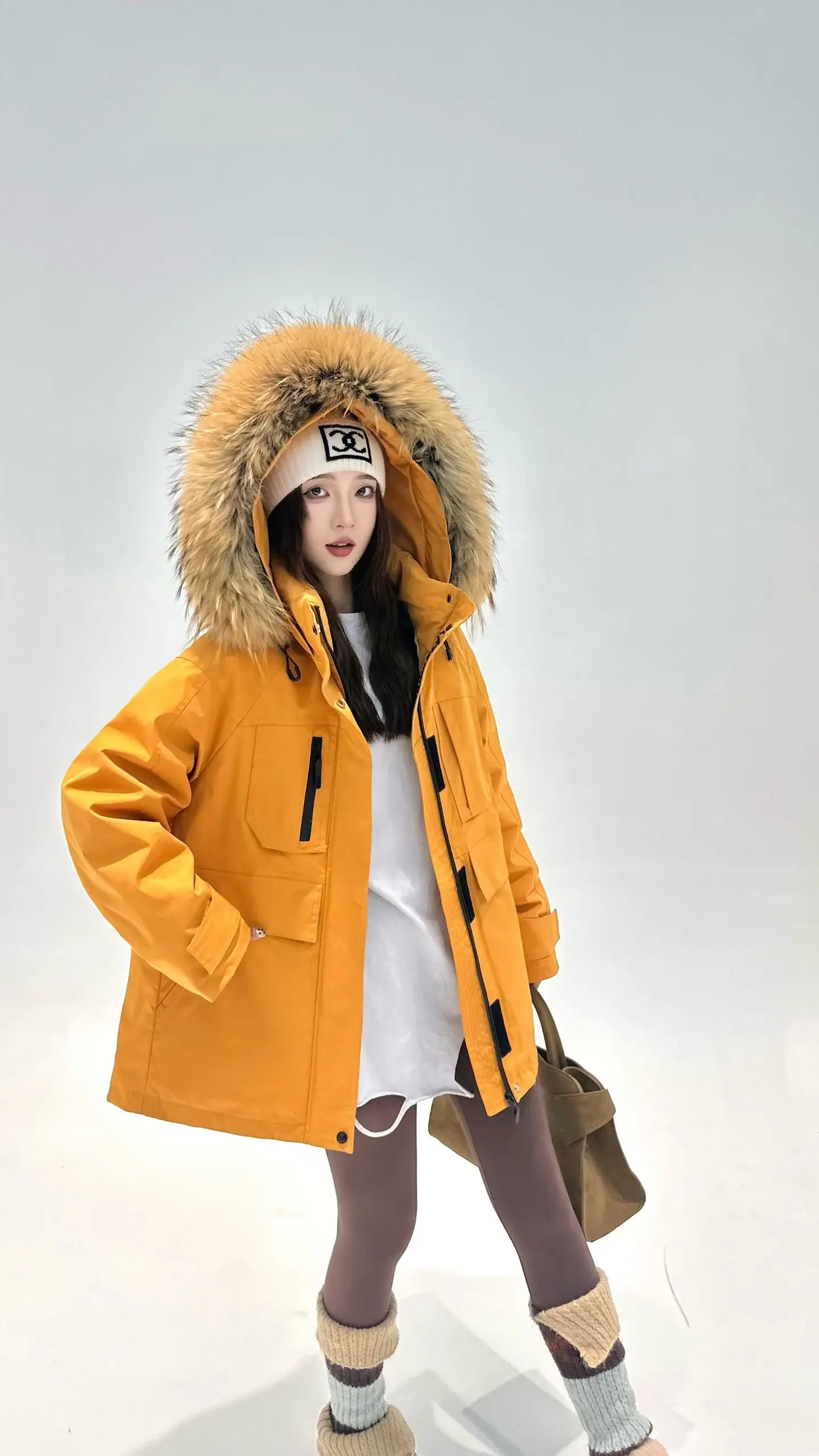 Korea All-match Women Winter Parkas Detachable Real Fur Collar Hooded Duck Down Jacket Mid-long Long Sleeve Casual Down Coat