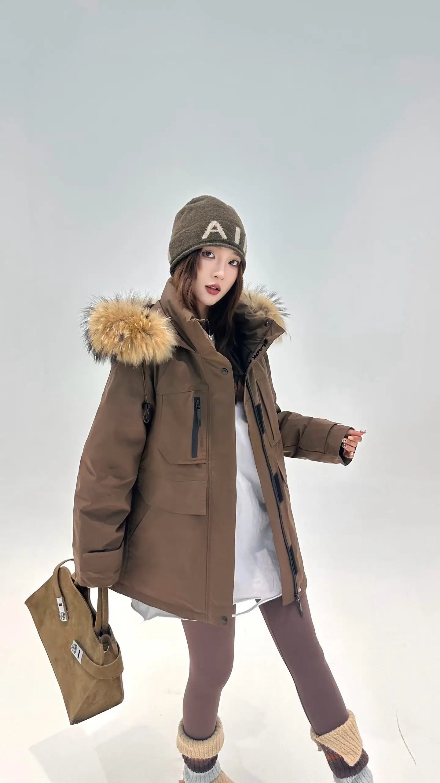 Korea All-match Women Winter Parkas Detachable Real Fur Collar Hooded Duck Down Jacket Mid-long Long Sleeve Casual Down Coat