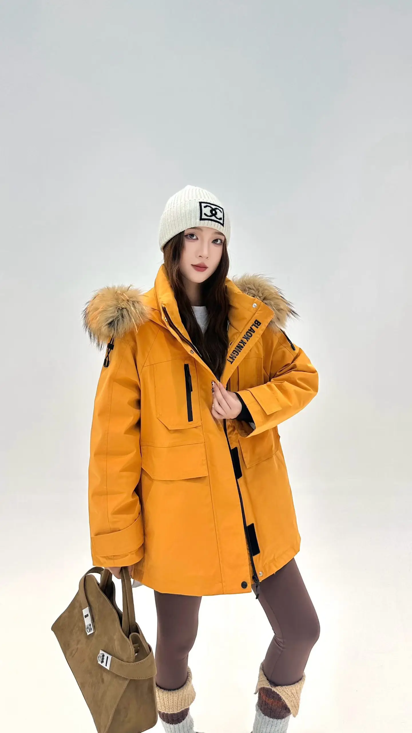 Korea All-match Women Winter Parkas Detachable Real Fur Collar Hooded Duck Down Jacket Mid-long Long Sleeve Casual Down Coat
