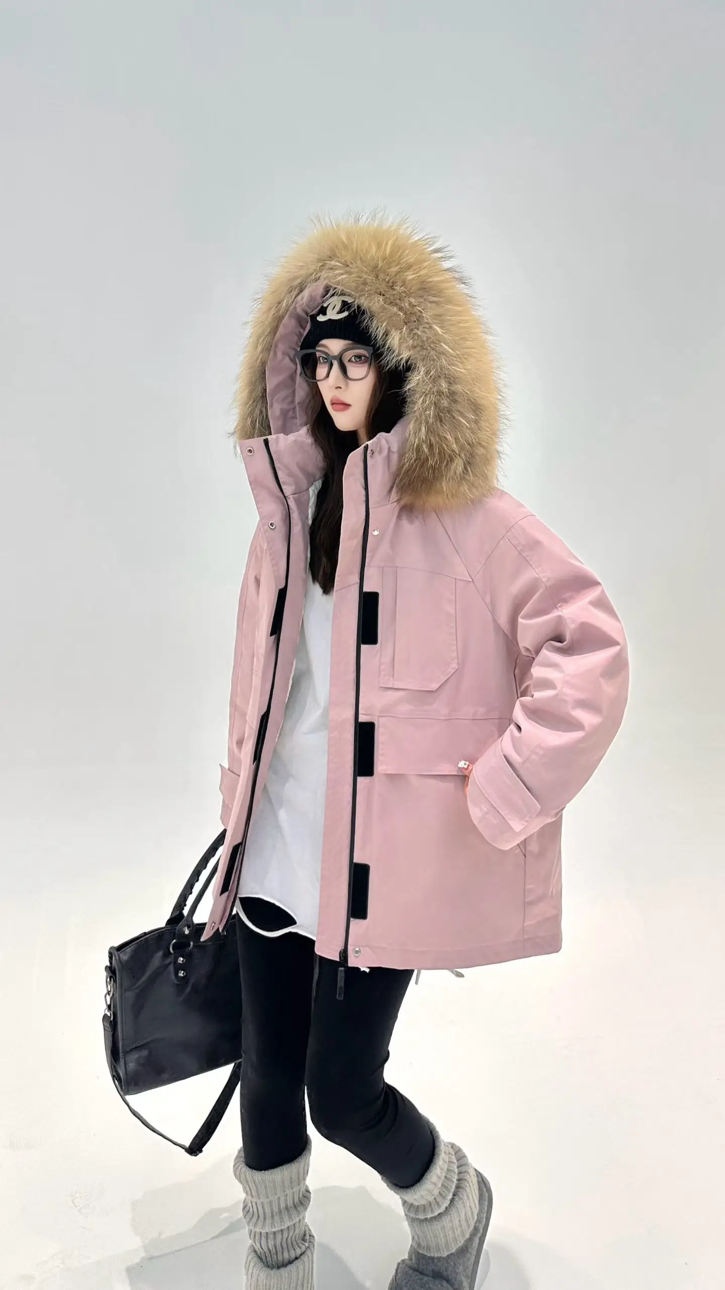 Korea All-match Women Winter Parkas Detachable Real Fur Collar Hooded Duck Down Jacket Mid-long Long Sleeve Casual Down Coat