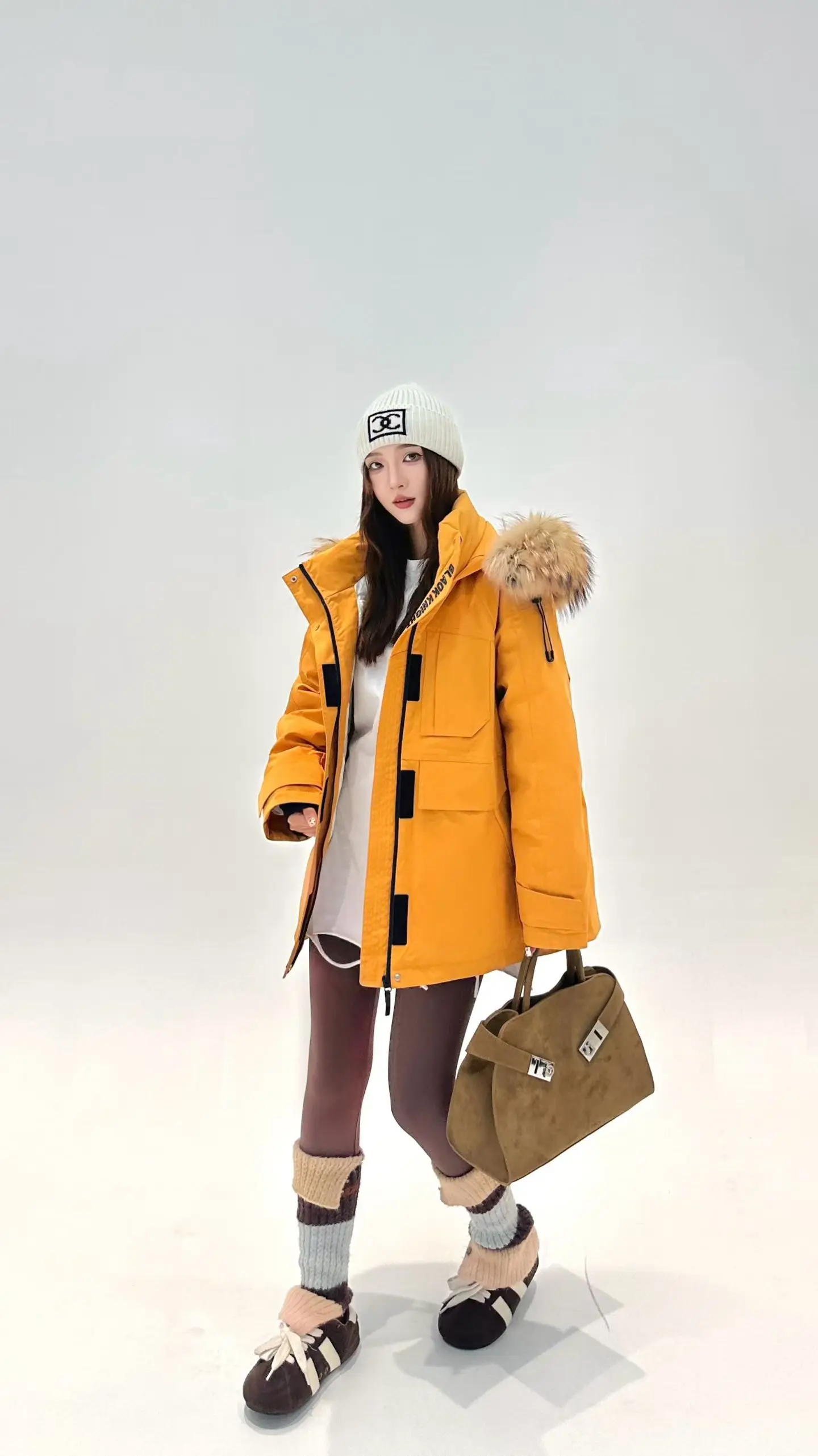 Korea All-match Women Winter Parkas Detachable Real Fur Collar Hooded Duck Down Jacket Mid-long Long Sleeve Casual Down Coat
