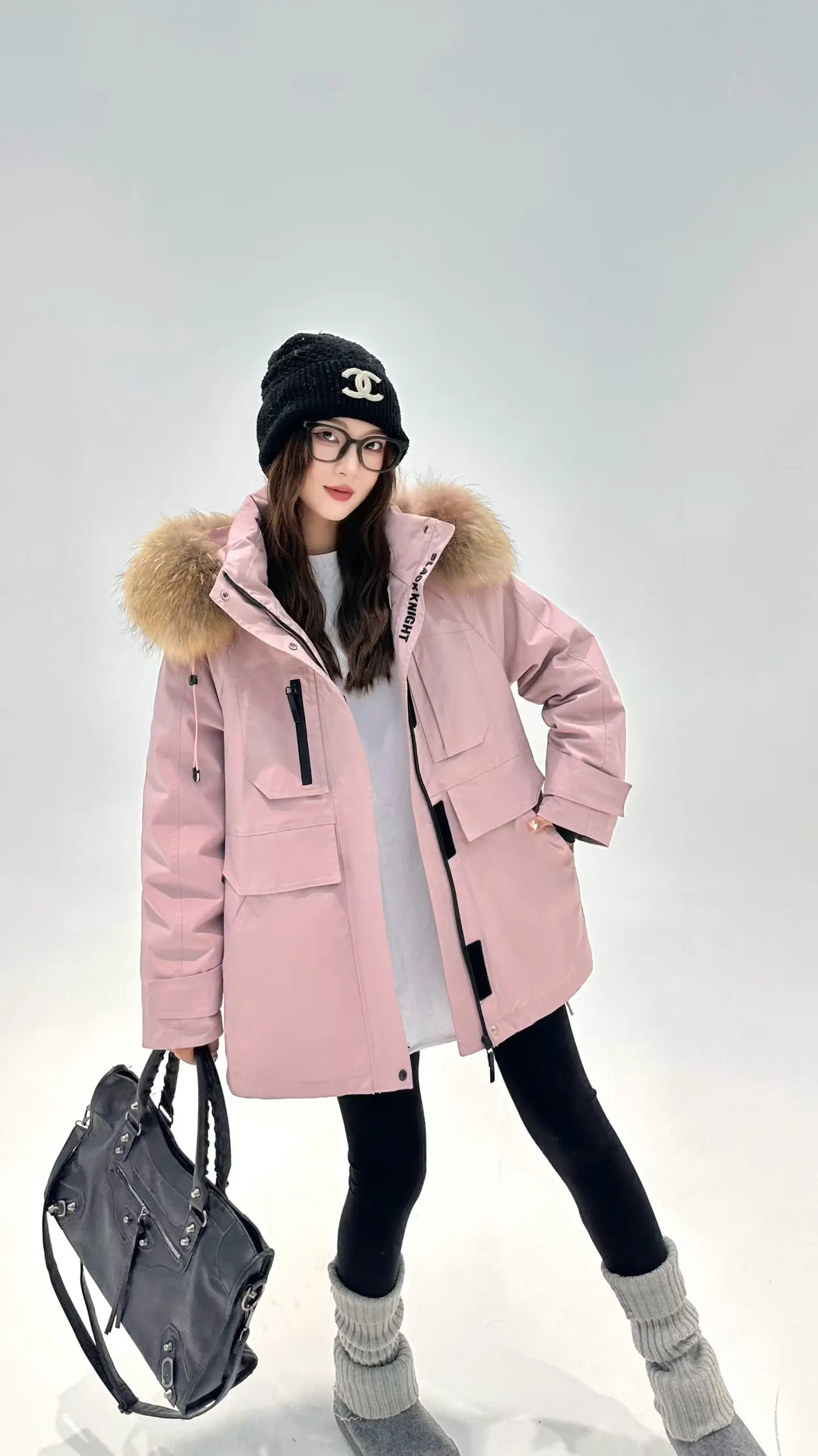 Korea All-match Women Winter Parkas Detachable Real Fur Collar Hooded Duck Down Jacket Mid-long Long Sleeve Casual Down Coat