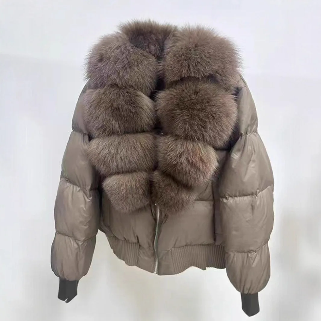 Winter Natural Big Fur Collar Down Jacket Women 90 White Duck Down Zipper Parker Outwear Female Warm Thick Quilted Cotton Jacket