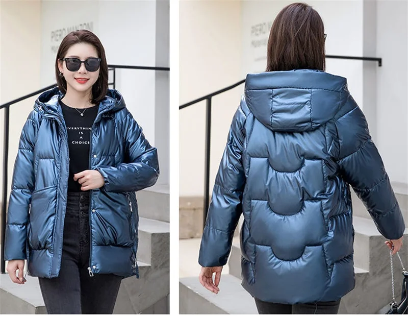 2026 New Winter Jacket Women Parkas Glossy Down Cotton Padded Parka Female Jacket Solid ColorThick Outwear Hooded Warm Outcoat