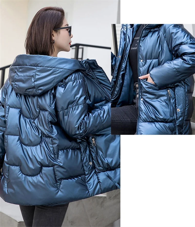 2026 New Winter Jacket Women Parkas Glossy Down Cotton Padded Parka Female Jacket Solid ColorThick Outwear Hooded Warm Outcoat